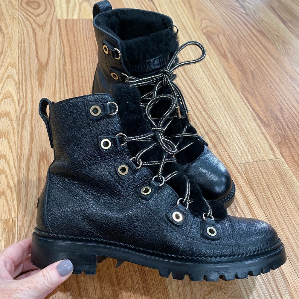 Jimmy Choo Black Leather Lace Up Boots